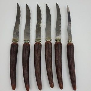 6 Vtg Regal Crest Steak Knives Sheffield England Stag Type Handles Stainless